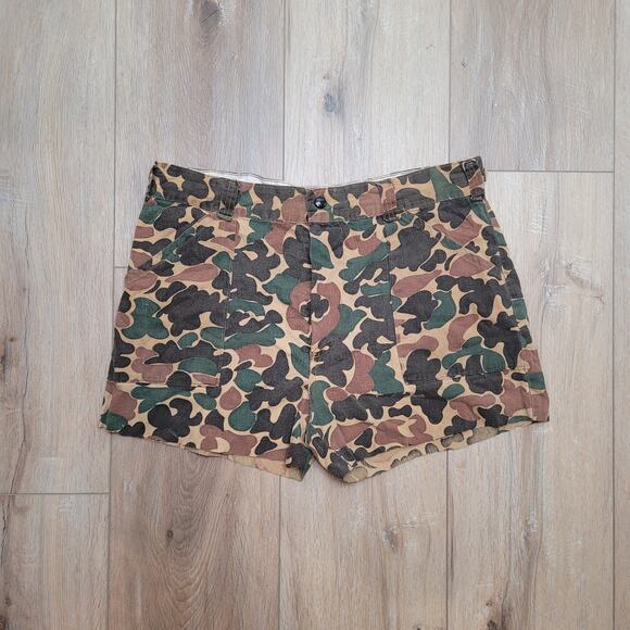 Duck Camo Shorts VTG 60s 70s Mens 38 Talon Zip High Rise Cutoff Frog Skin - Picture 1 of 5